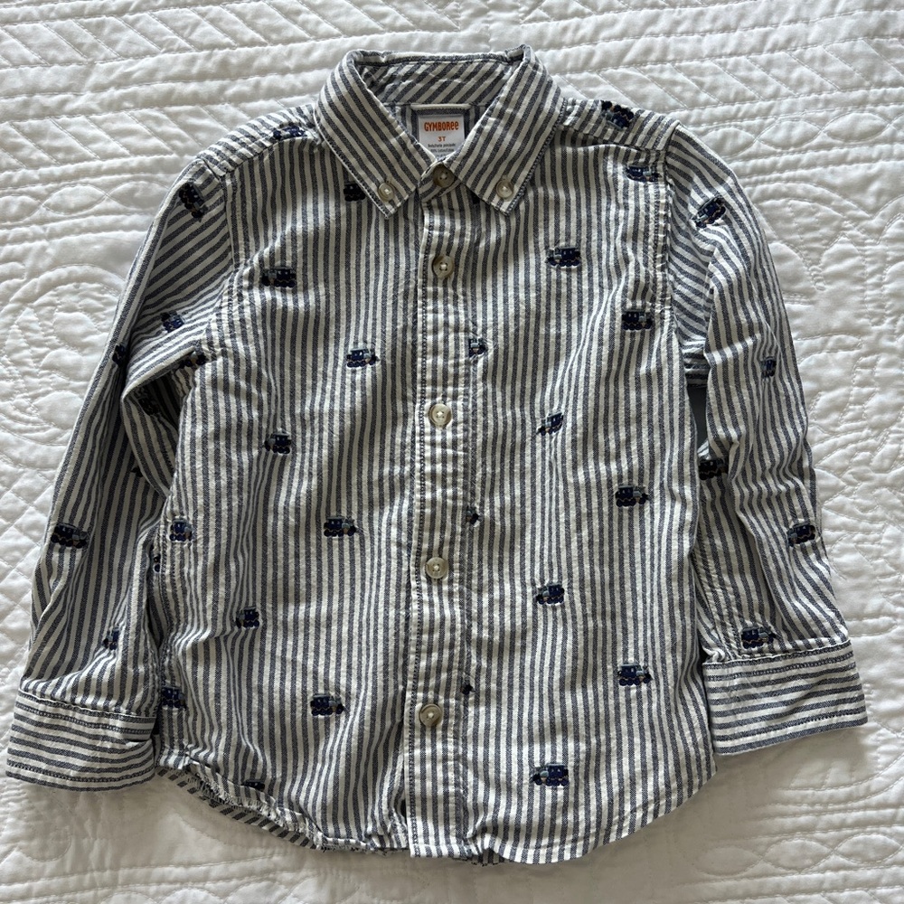 Gymboree Striped Train Embroidered Button Up 3T 🚂